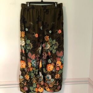 Loft Green & Floral Print Wide Leg Dress Pants Size Small